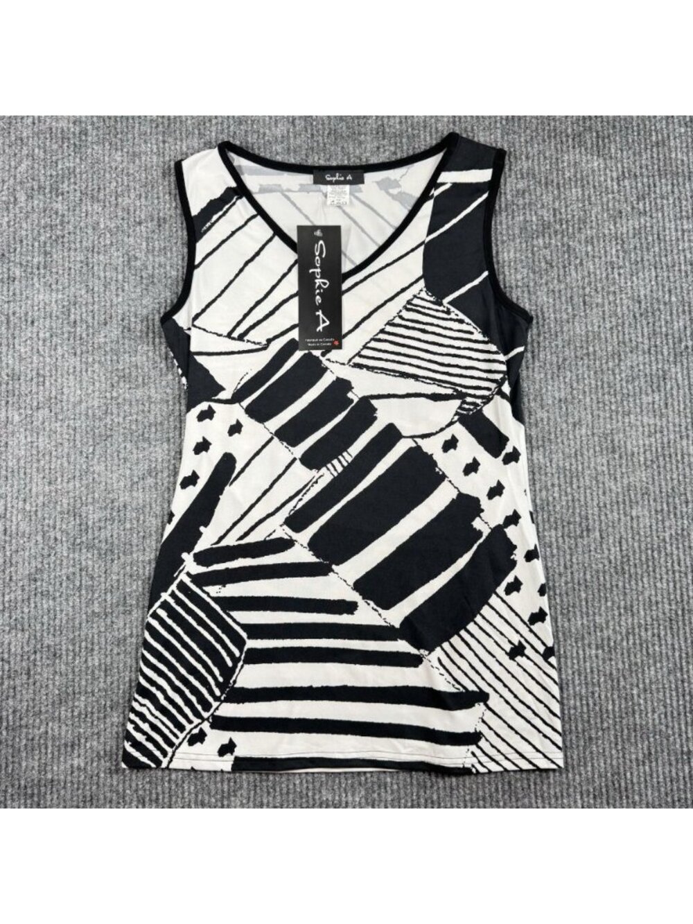 Sophie A Cami Top Sleeveless Womens Small Black & White Geometric Tunic Tank NEW